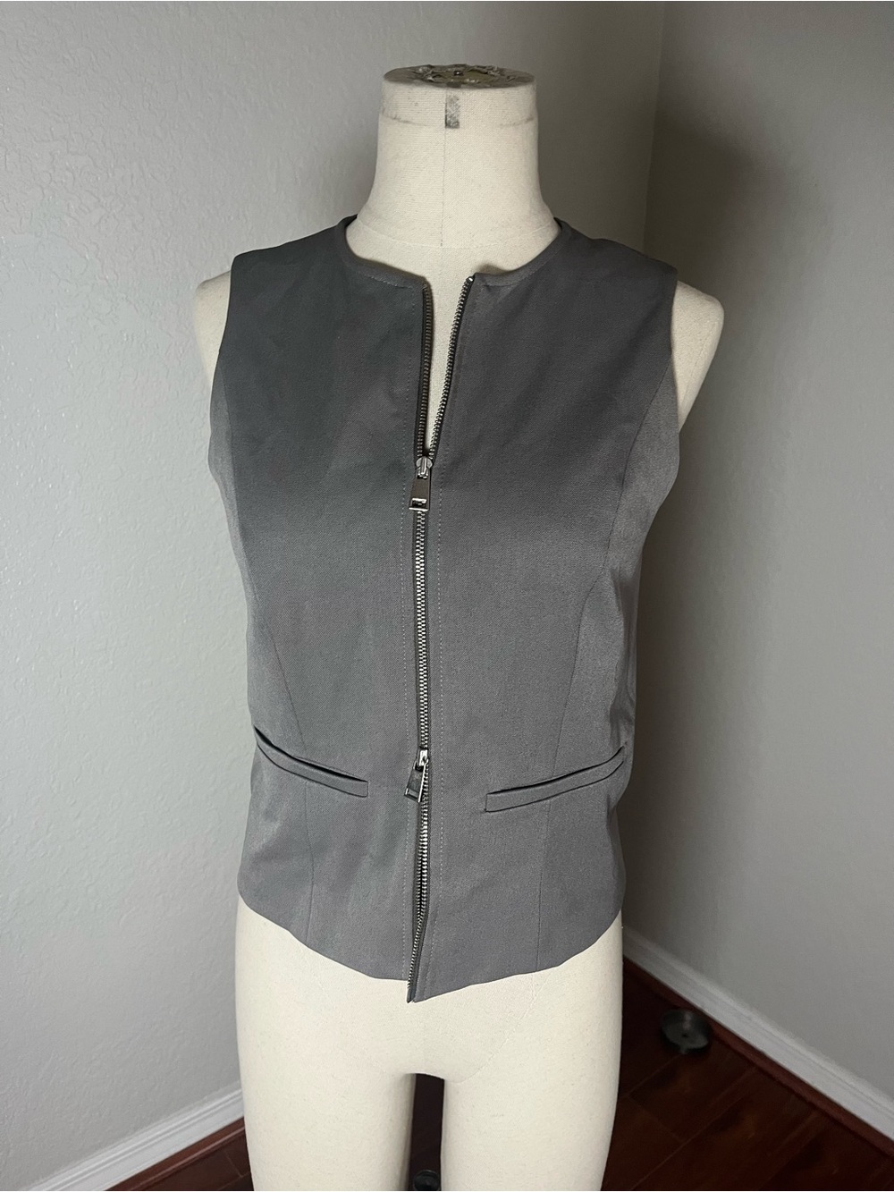 Abercrombie & Fitch Taupe Sleeveless Zip Vest
